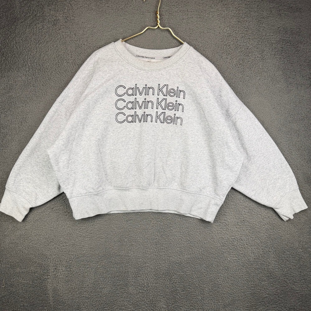 Calvin Klein Performance Womens XL Gray Graphic Logo Pullover Sweatshirt
